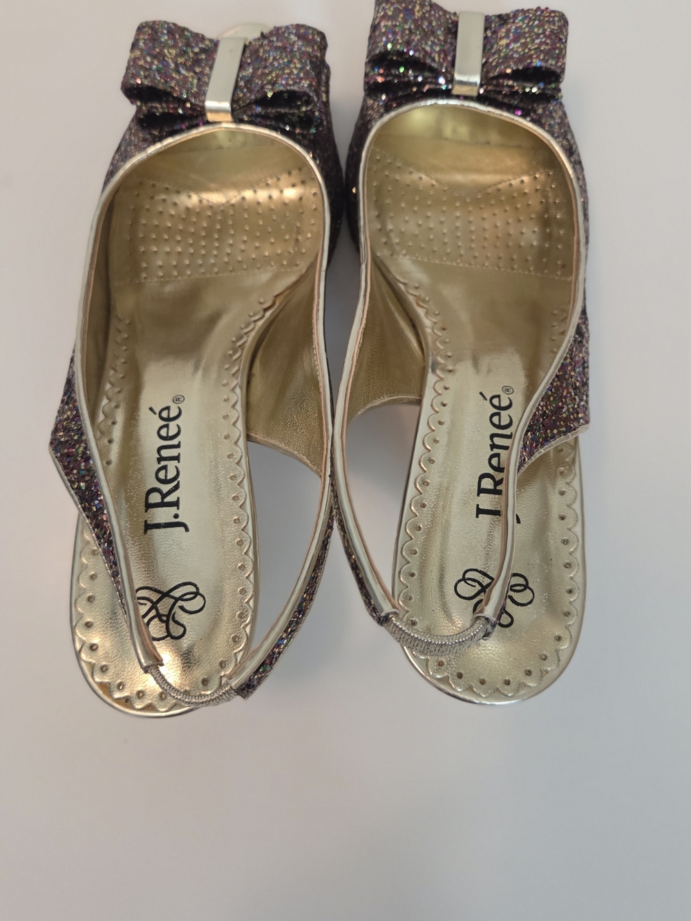 Glitter Slingback Peep-Toe Heels with Bow Metallic Gold Shoes - Picture 6 of 9